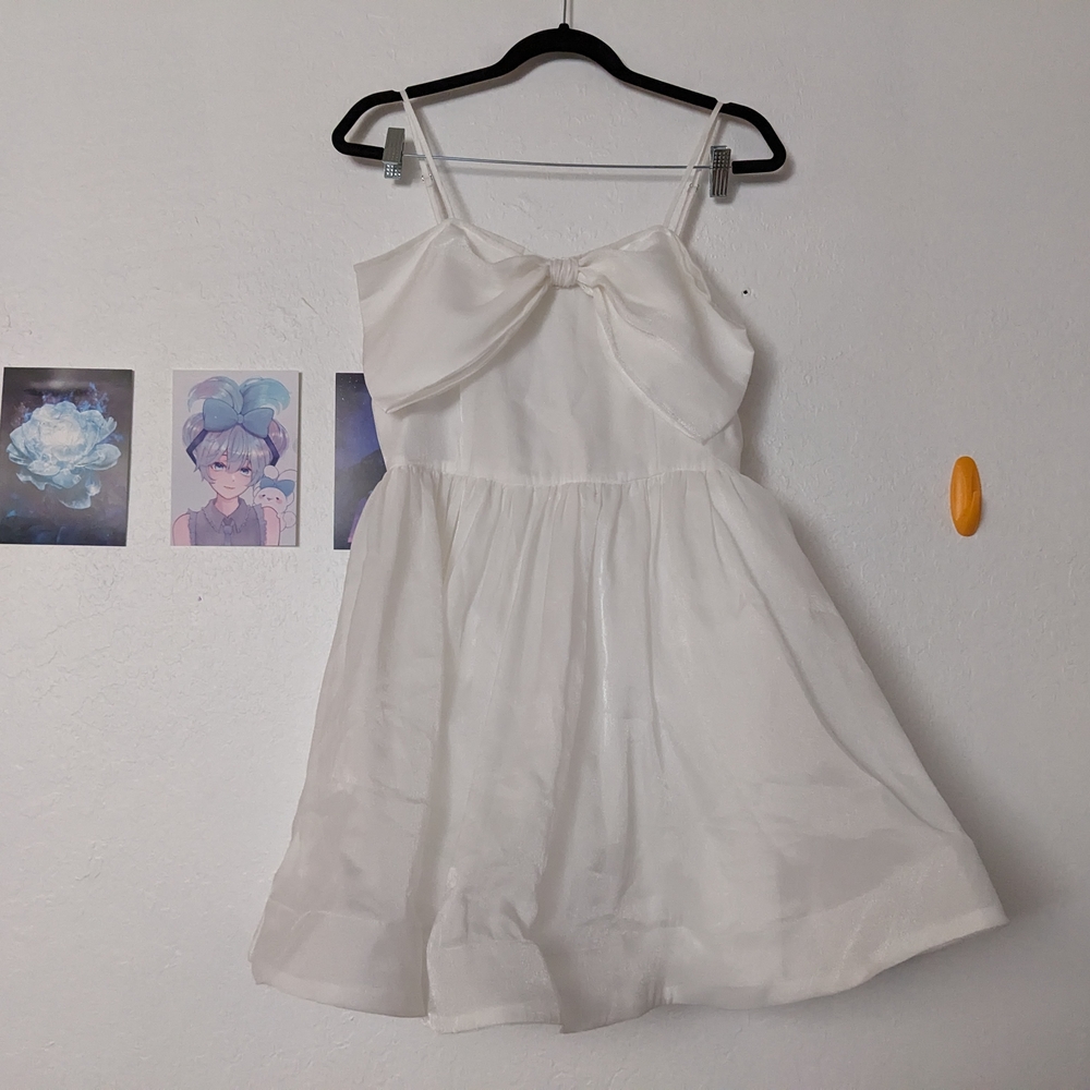 White Bow Mini Dress